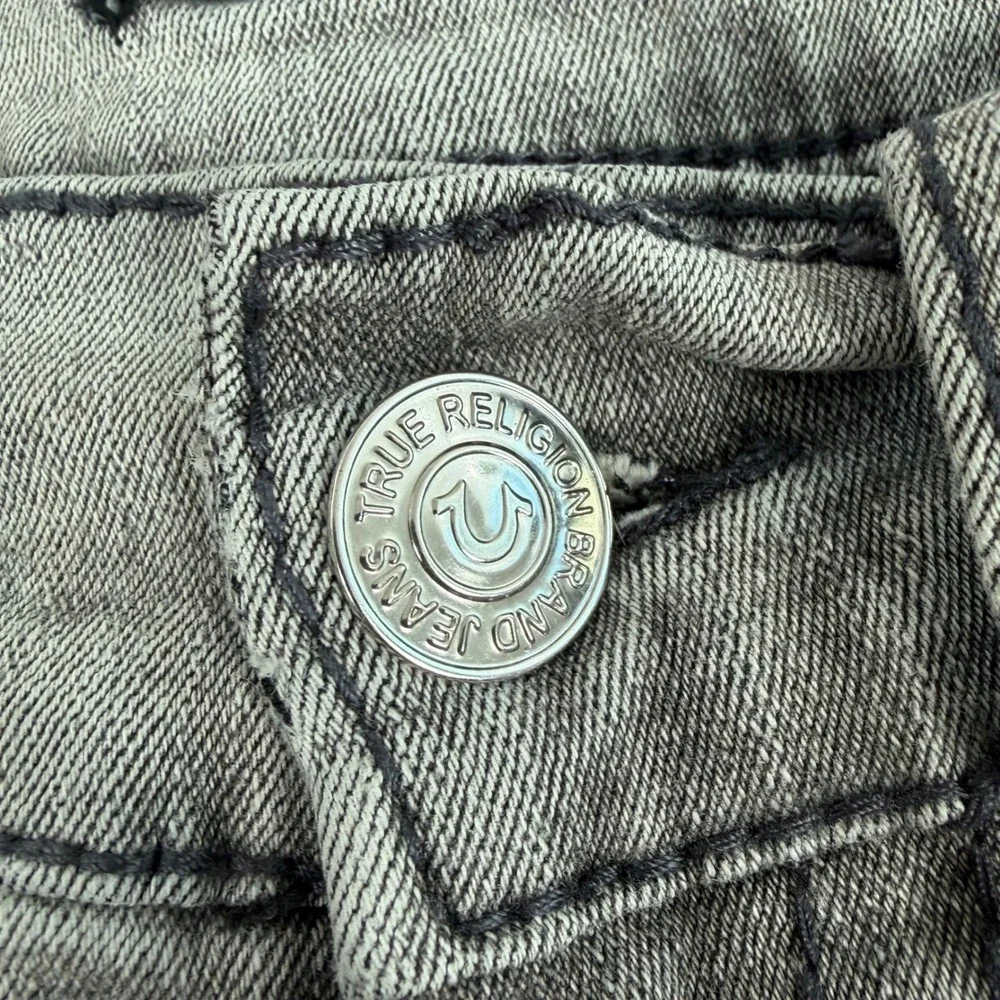 True Religion Mens Geno Jeans Grey Wash 31 Slim Straight Horseshoe‎ Stitch Denim